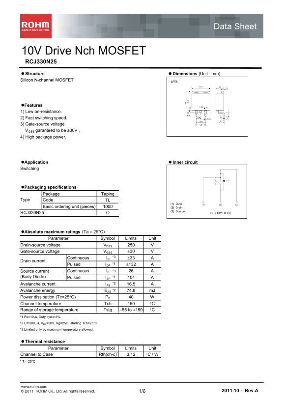 ROHM RCJ330N25 Data Sheet - Page 1