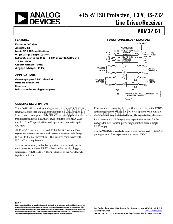 AD Analog Devices ADM3232E Data Sheet Manual - Page 1