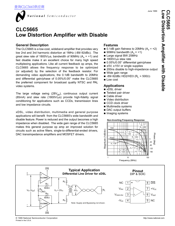 National Semiconductor CLC5665 Data Sheet - Page 1