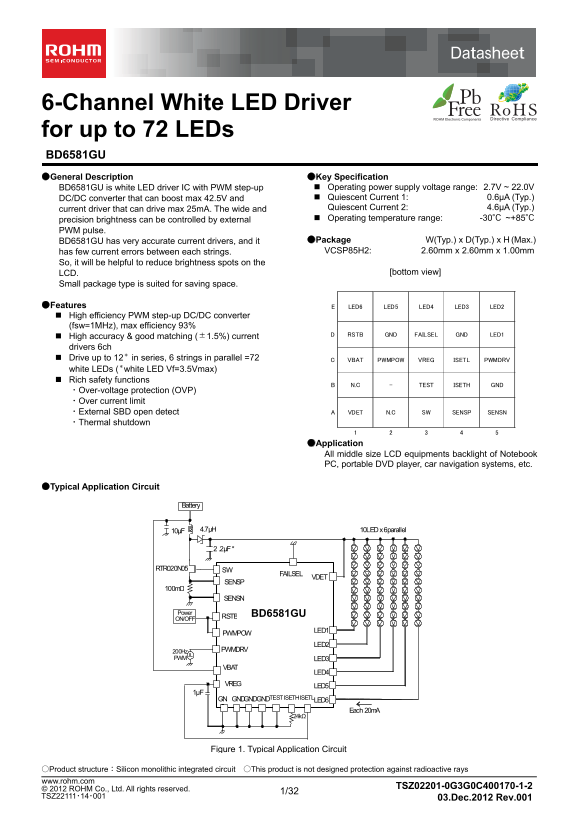 ROHM BD6581GU Data Sheet - Page 1