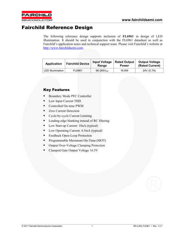 Fairchild RD-009  - FL6961 MOSFET Data Handbook - Page 1