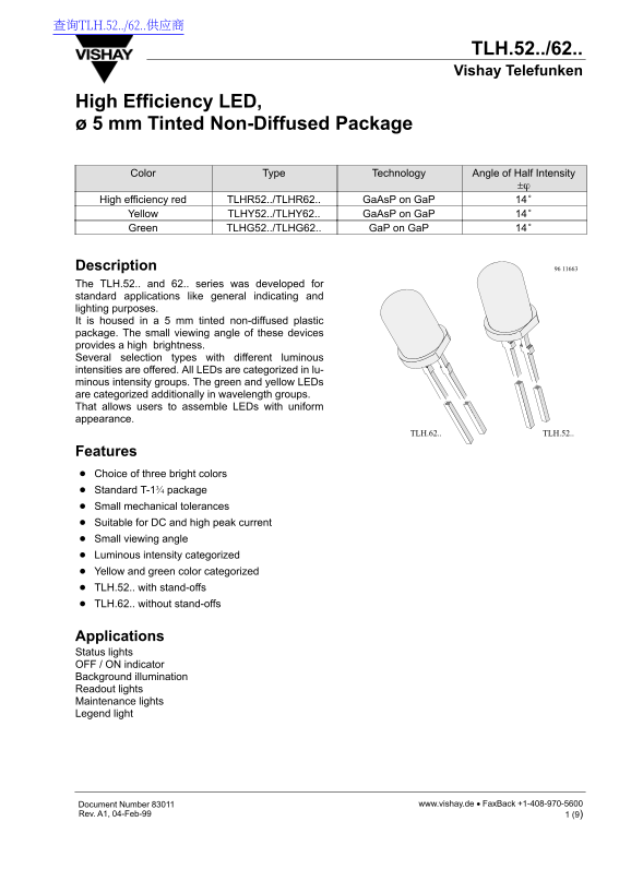 Vishay TLH.52.. 62.. Data Sheet - Page 1