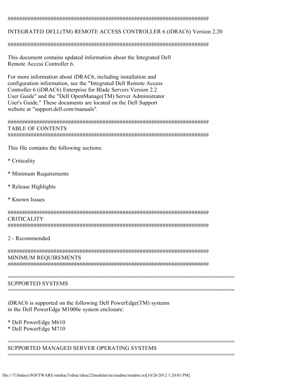Dell iDRAC6 Enterprise for BladeServers Version 2.2 Readme - Page 1