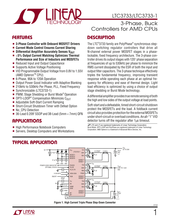 LINEAR TECHNOLOGY LTC3733 LTC3733-1 Data Sheet Manual - Page 1