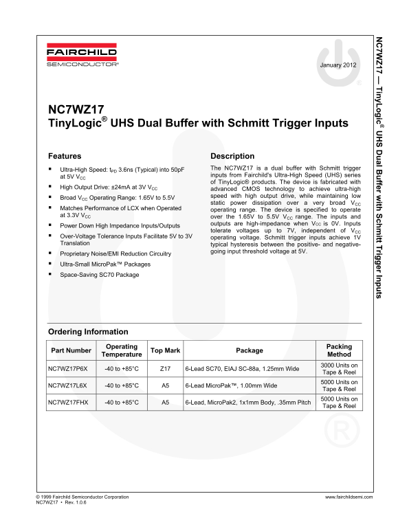Fairchild NC7WZ17 Data Handbook - Page 1
