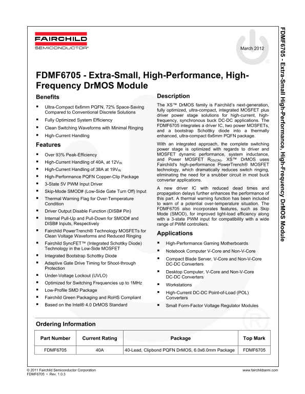 Fairchild FDMF6705 Product Manual - Page 1