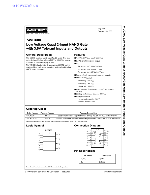 Fairchild 74VCX00 Data Handbook - Page 1