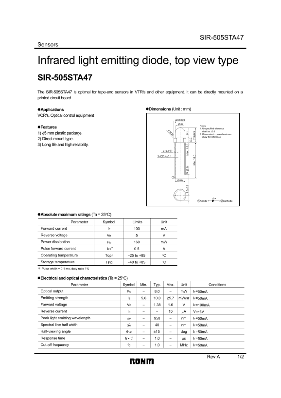 ROHM SIR-505STA47 Data Sheet - Page 1