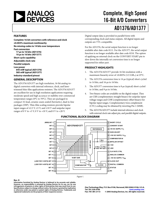 ANALOG DEVICES AD1376 AD1377 Data Sheet User Guide - Page 1