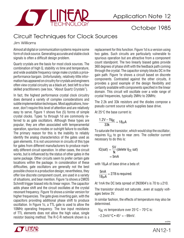 LINEAR Circuit Techniques for Clock Sources Data Sheet 12 - Page 1