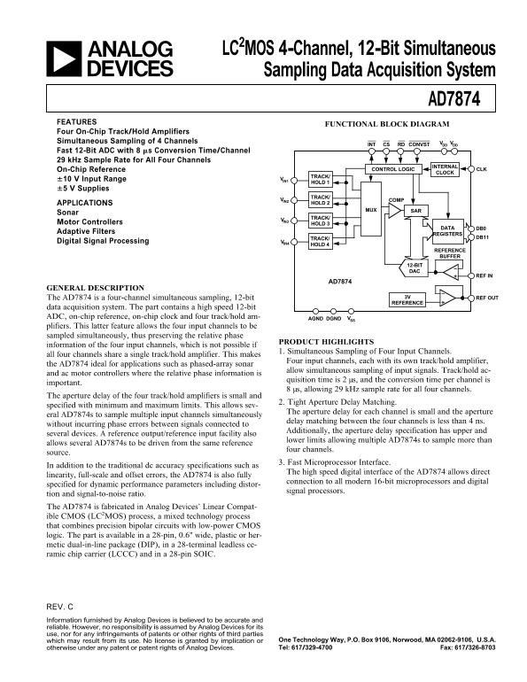 ANALOG DEVICES AD7874 Data Sheet - Page 1