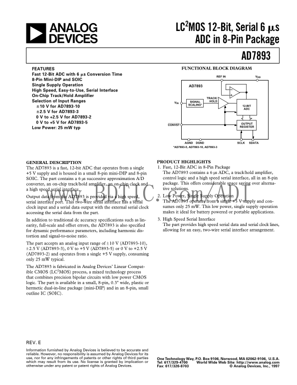 ANALOG DEVICES AD7893 datasheet user manual. - Page 1
