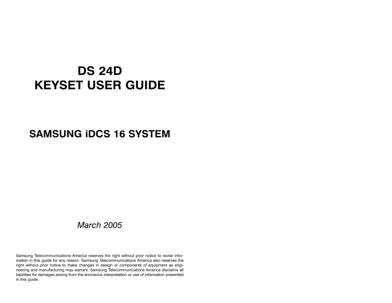 SAMSUNG IDCS 16 SYSTEM DS 24D KEYSET USER GUIDE - Page 1