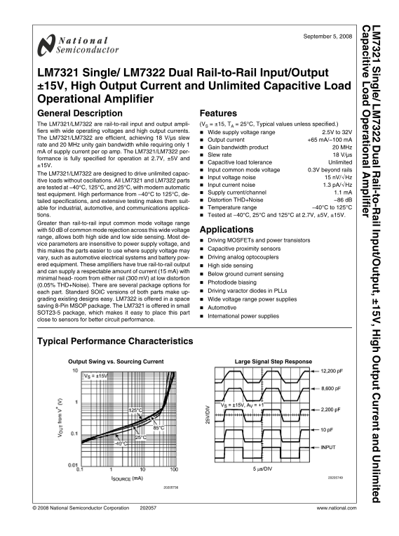 NATIONAL SEMICONDUCTOR LM7321 User Guide and Manual - Page 1