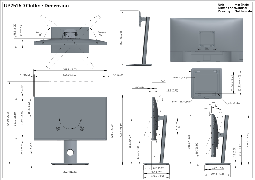 Dell UltraSharp UP2516D Outline Dimensions User's Guide - Page 1