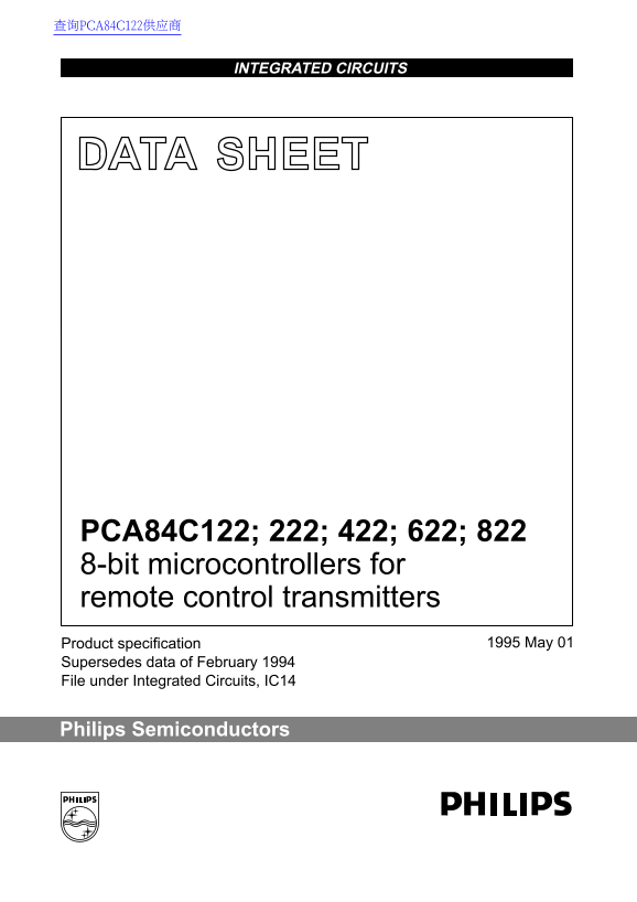 Philips PCA84C122; 222; 422; 622; 822 - Remote Control Transmitter Data Manual & Specification Guide - Page 1