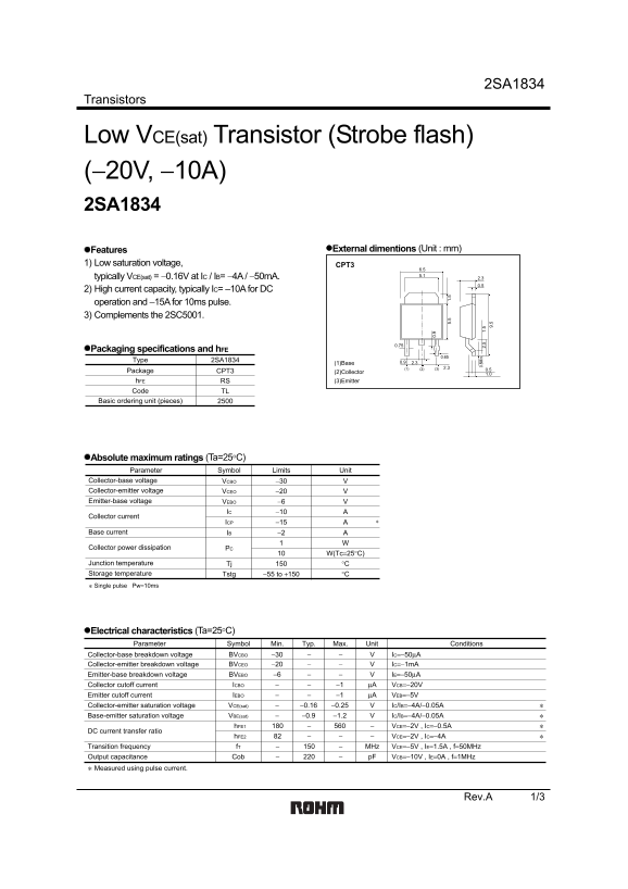 ROHM 2SA1834 Product Specification Guide User Manual - Page 1