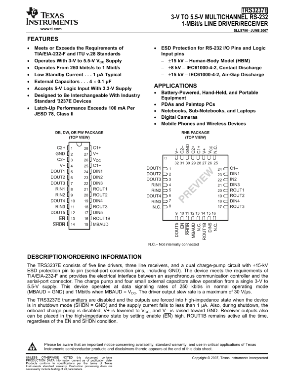 Texas Instruments TRS3237E Data Handbook/Manual - Page 1