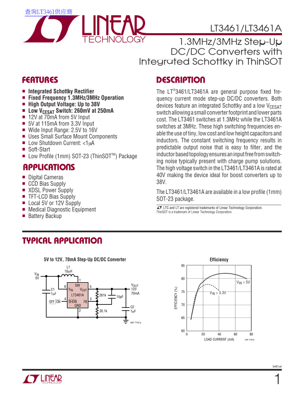 LINEAR LT3461 LT3461A Data Sheet - Page 1