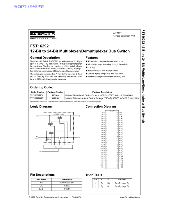Fairchild FST16292 Data Handbook - Page 1