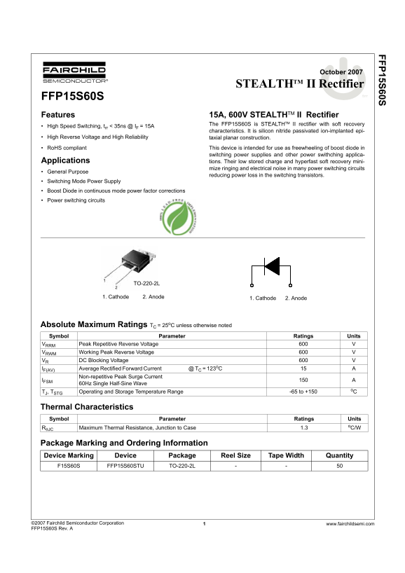 Fairchild FFP15S60S Data Handbook - Page 1