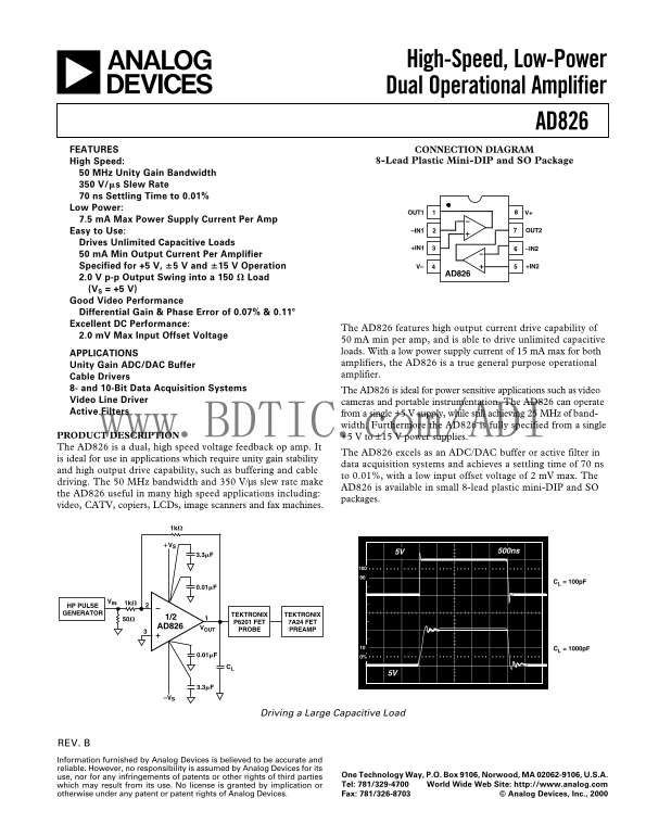 ANALOG DEVICES AD826 Data Sheet - Page 1