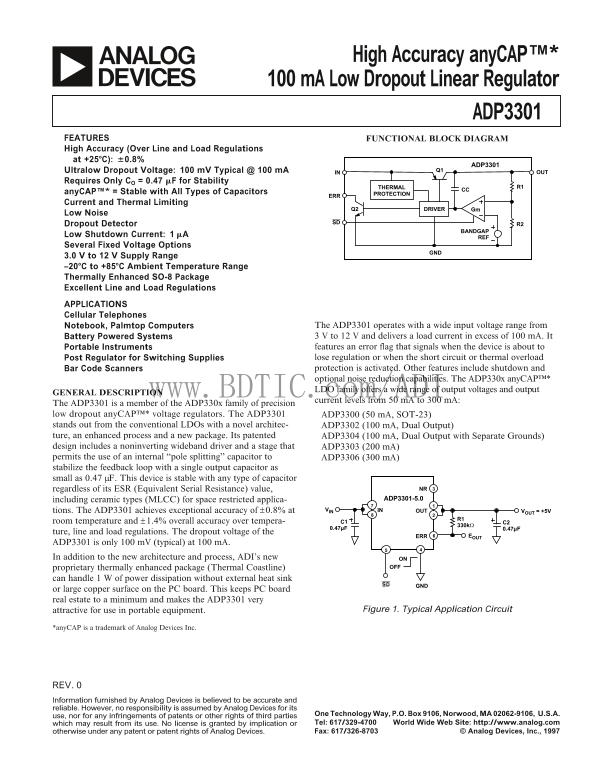 ADP3301 Analog Devices Data Sheet Manual - Page 1