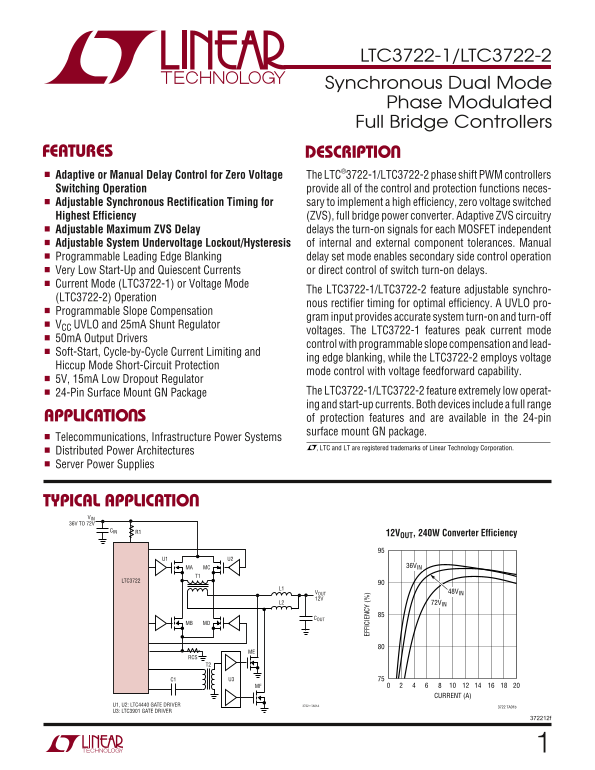 LINEAR TECHNOLOGY LTC3722-1 User Guide and Specifications Book LTC3722-2 User Manual and Technical Documentation - Page 1
