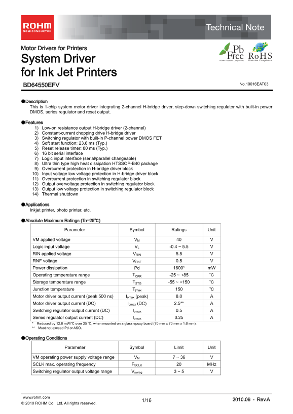ROHM BD64550EFV Data Sheet - Page 1