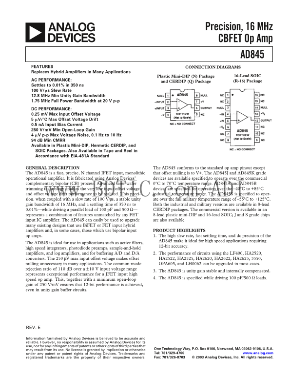 ANALOG DEVICES AD845 Owner's Manual - Page 1