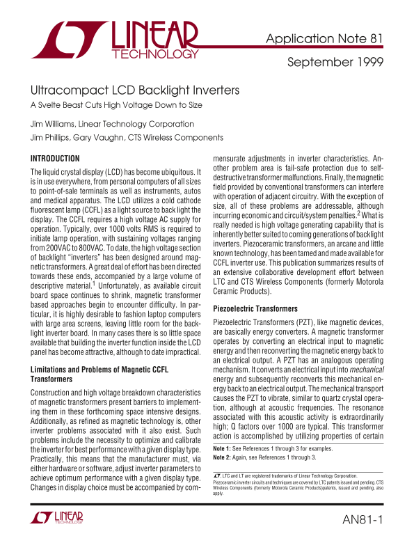 LINEAR Application Note 81 Data Sheet Instruction Manual - Page 1