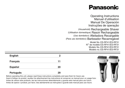 Panasonic ES-RF31 ES-RF41 User Manual - Page 1