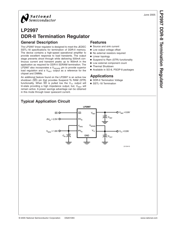 National Semiconductor LP2997 DDR-II Termination Regulator Data Sheet - User Manual - Page 1