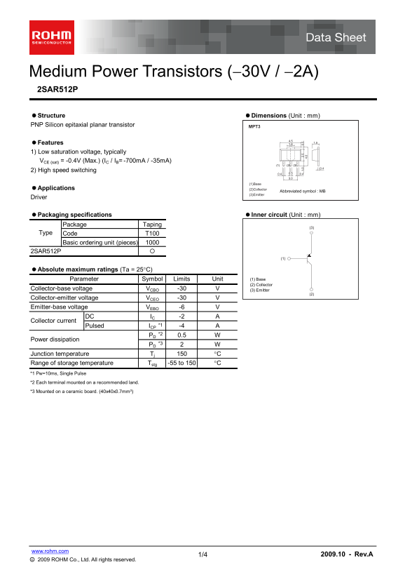 ROHM 2SAR512P Data Sheet - Page 1