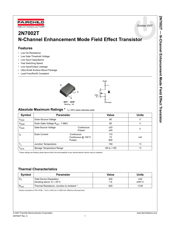FAIRCHILD 2N7002T datasheet - Page 1
