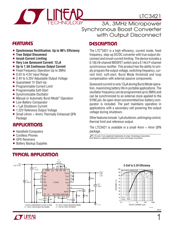 LINEAR TECHNOLOGY LTC3421 User's Manual - Page 1