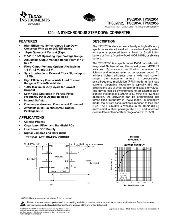 Texas Instruments - TPS62050, TPS62051, TPS62052, TPS62054, TPS62056 Data Handbook - Page 1