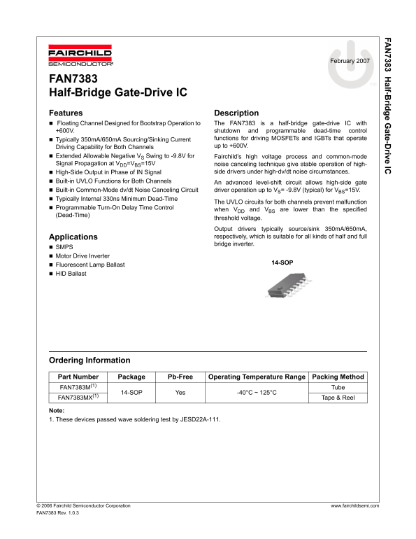 Fairchild FAN7383 Data Handbook - Page 1