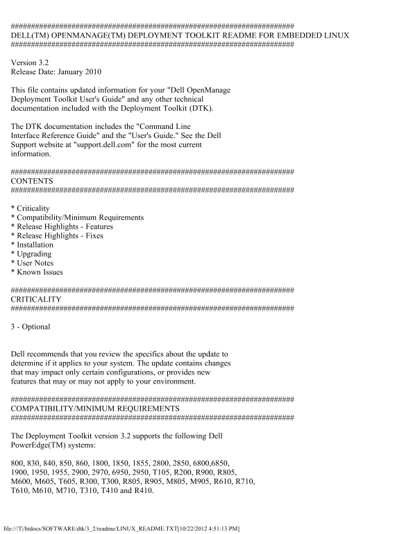 Dell OpenManage Deployment Toolkit Version 3.2 Readme Linux Owner's Manual - Page 1