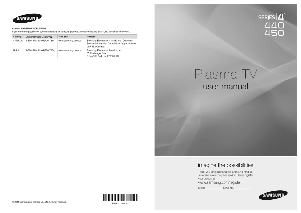 Samsung Plasma TV User Manual 440 450 - Owner's Guide/Instructions - Page 1