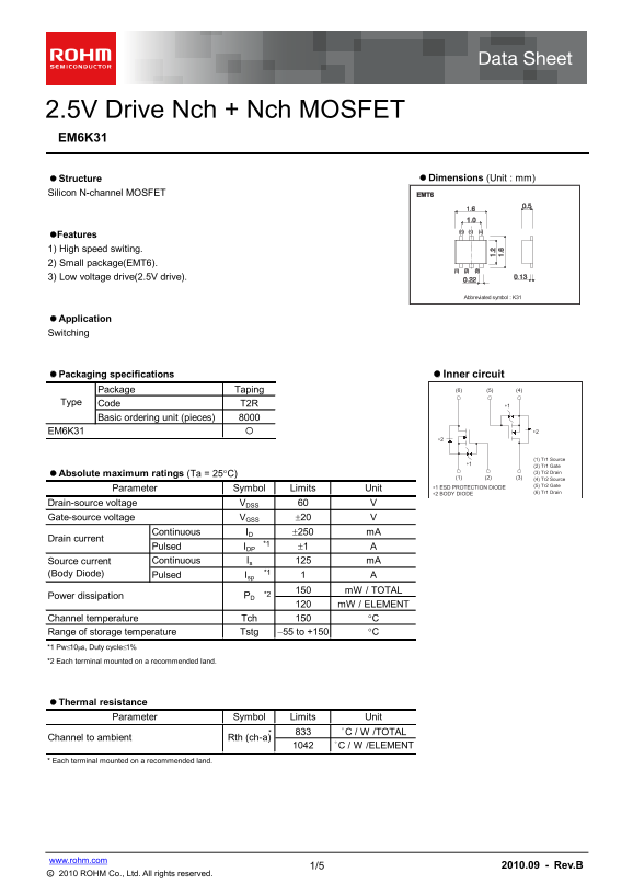 ROHM EM6K31 Data Sheet - Page 1