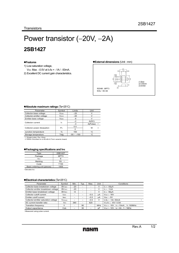 ROHM 2SB1427 Data Sheet - Page 1