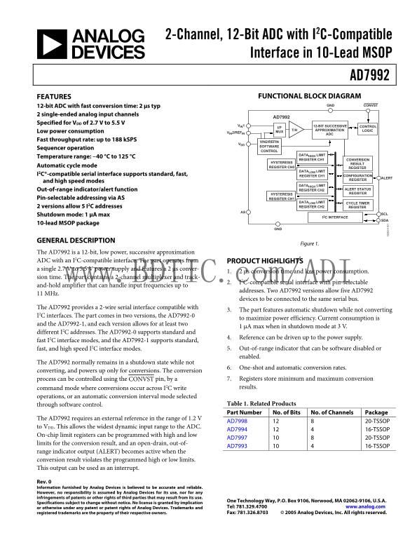 AD7992 Analog Devices Data Handbook/Manual - Page 1