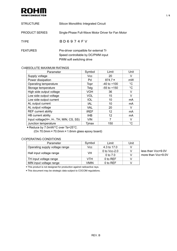 ROHM BD6974FV Data Manual - Page 1