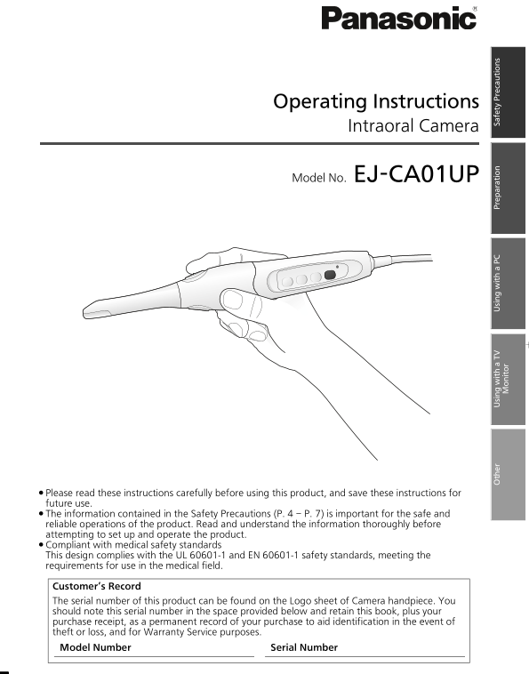 Panasonic EJCA01UP User's Manual - Page 1