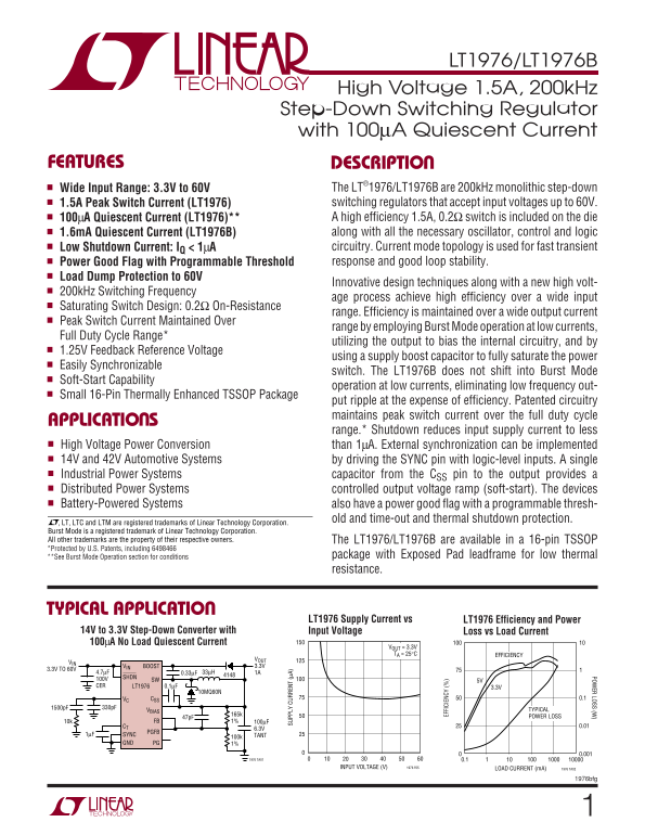 LINEAR TECHNOLOGY LT1976 LT1976B Data Sheet - Page 1
