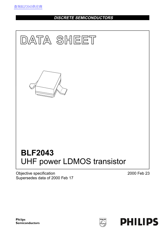 PHILIPS BLF2043 UHF Power LDMOS Transistor Data Sheet - Page 1
