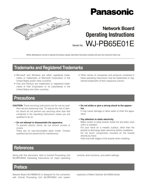 Panasonic WJPB65E01E User Guide and Instruction Manual - Page 1