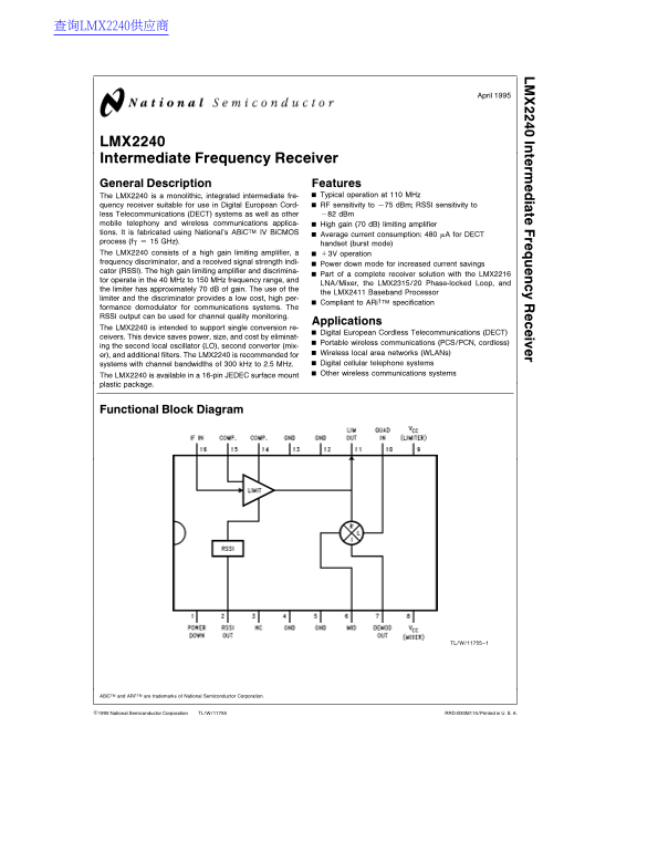 National LMX2240 Data Sheet/Manual - Page 1