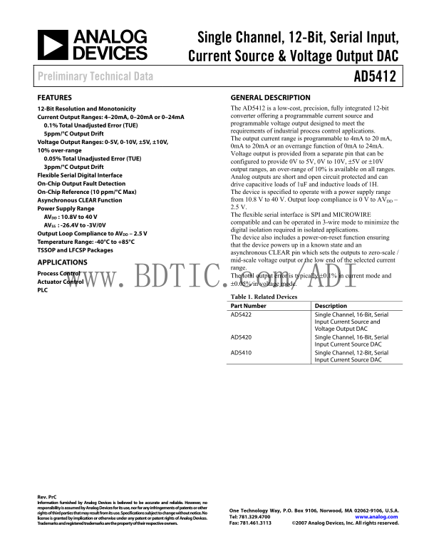 ANALOG DEVICES AD5412 Data Sheet - Page 1